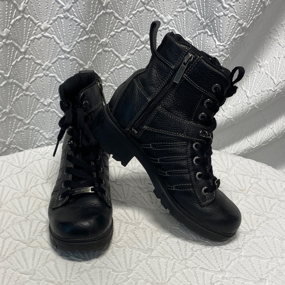 Harley Davidson size Black Leather Women's Boots unisex lace